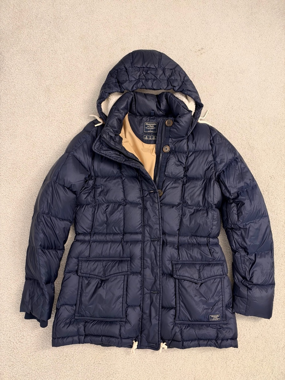 Abercrombie & Fitch Women’s Navy Quilted Hooded Puffer Jacket - Size L